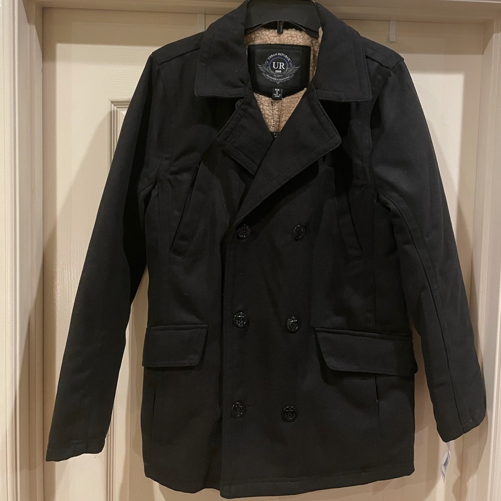Urban Republic Black Sherpa-Lined Peacoat Jacket NWT Size Small